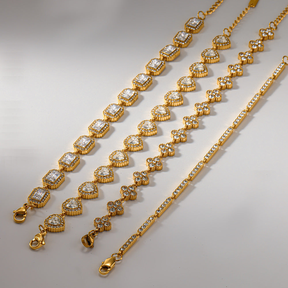 Wholesale Diamond stainless steel bracelet fashionable versatile high-end feel multi-stone