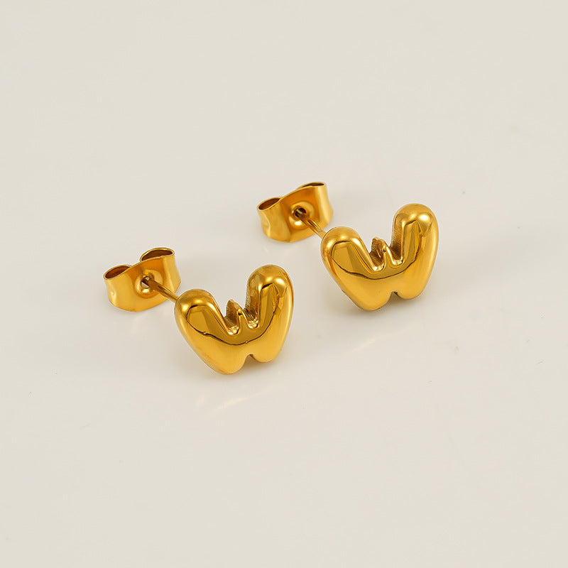 Wholesale 26 Letter Earrings Plated with 18K Gold Mini Letter Earrings Stainless Steel Earrings ACC-ES-ZhongYao008