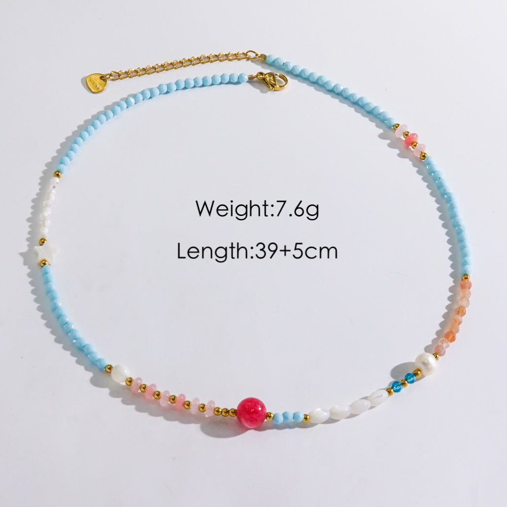 Wholesale  light luxury gorgeous fresh water pearl crystal natural stone shell stainless steel beaded necklace