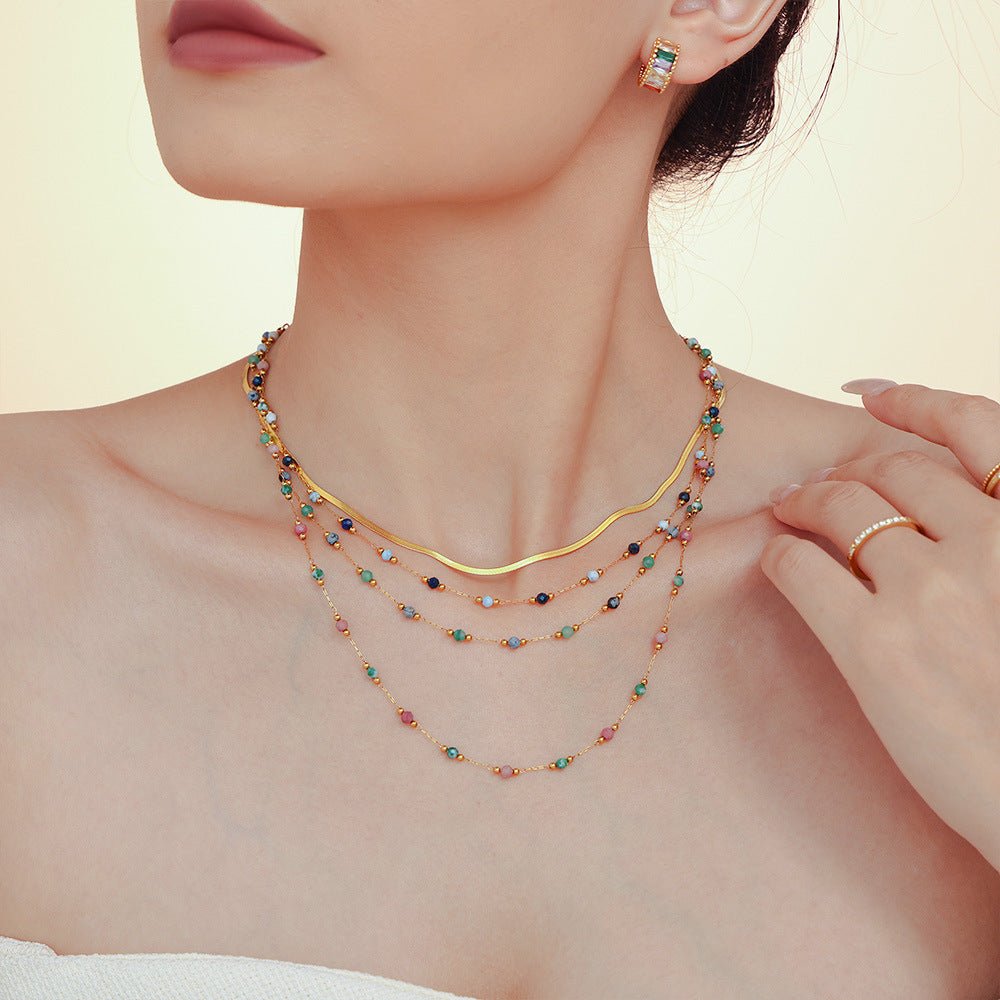 Wholesale Double Layer Overlapping Necklace in Green Gold Tone Chic Jewelry Accessory for Boutique Resale