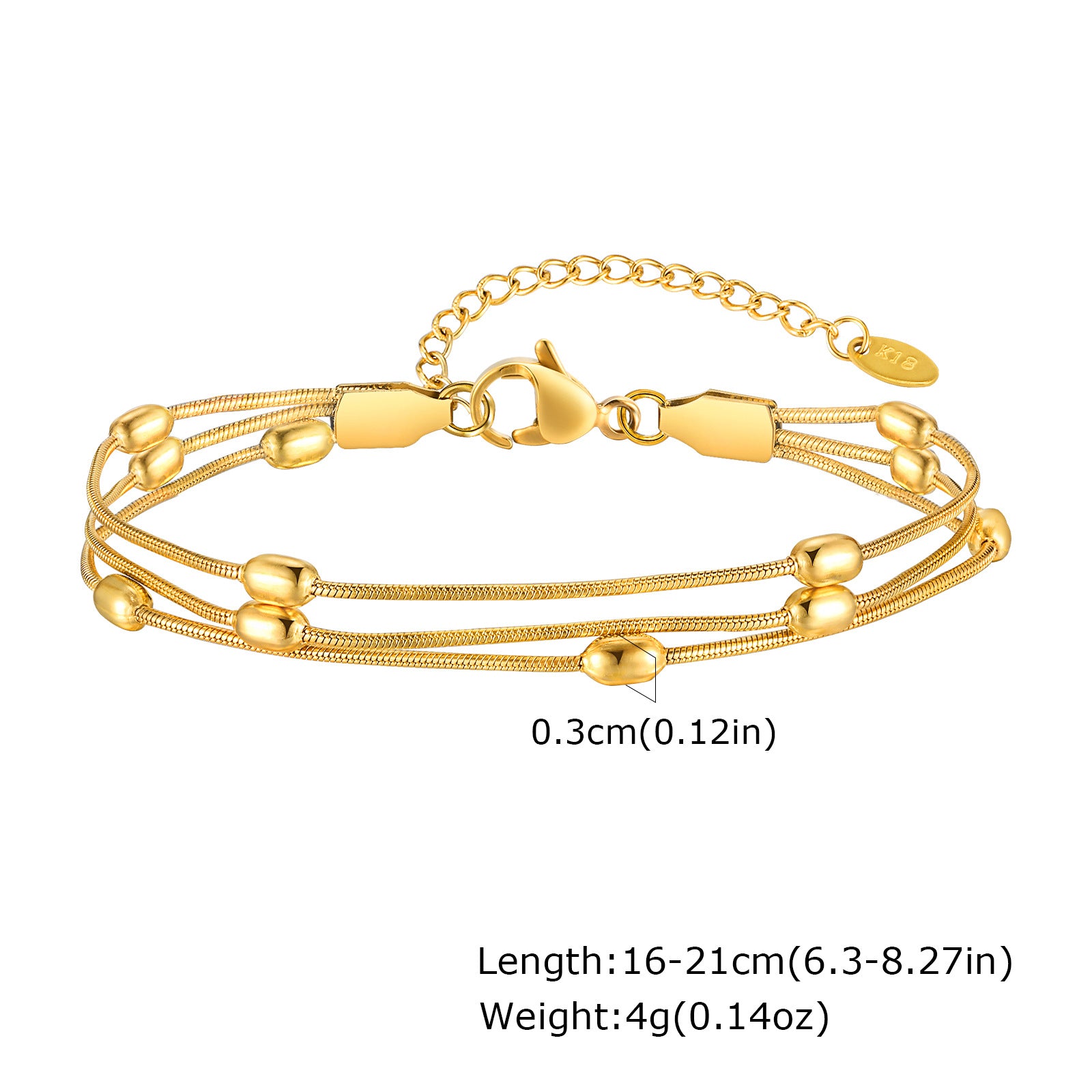 Wholesale Trendy Gold Bracelet For Women Stainless Steel Snake Chain Three Layer Rice Beads Fashion Jewelry Gift