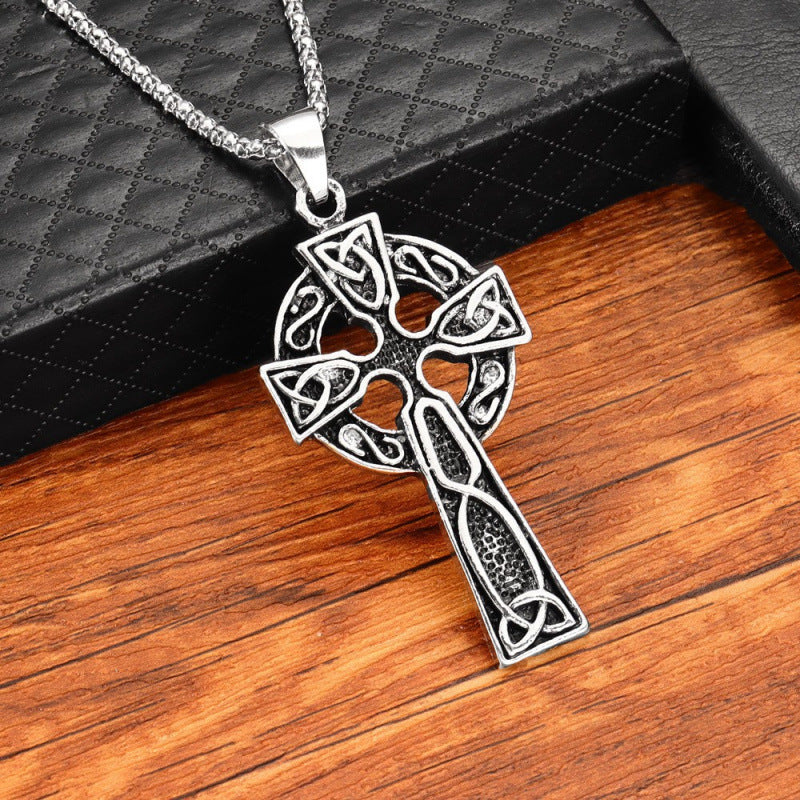 Wholesale Men S Viking Celtic Knot Cross Pendant Necklace Trendy Hip Hop Sweater Chain Jewelry Accessory