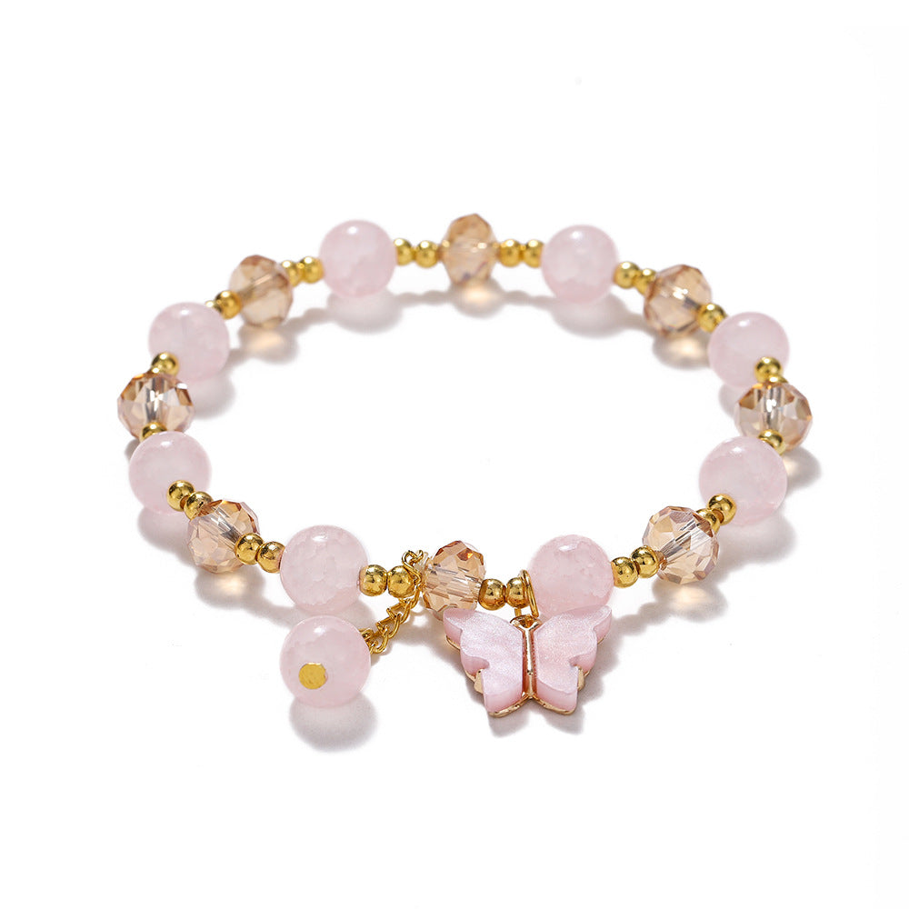 Wholesale Blue Butterfly Artificial Crystal Beaded Bracelet Chinese Style Chic Fashion Accessory Travel Souvenir Gift
