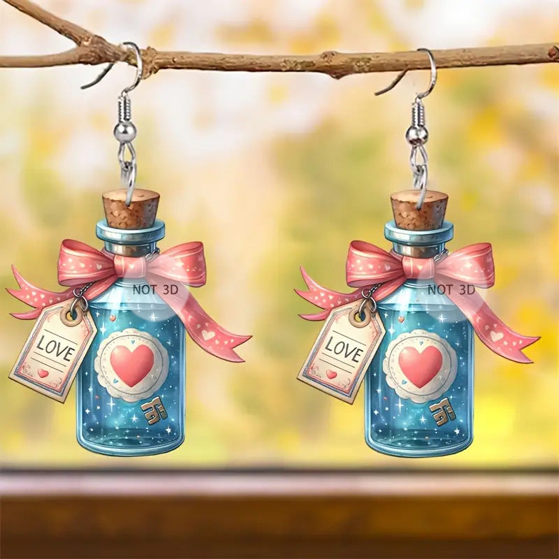 Wholesale Valentine's Day wish drifting transparent glass bottle acrylic earrings