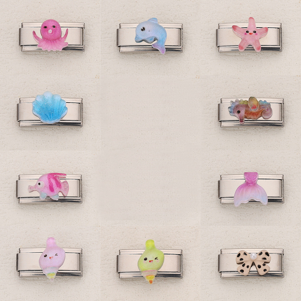 Wholesale 10pcs Italian Charm Bracelet 9mm DIY Splicing Resin Marine Life Series Stainless Steel Composable Bracelet