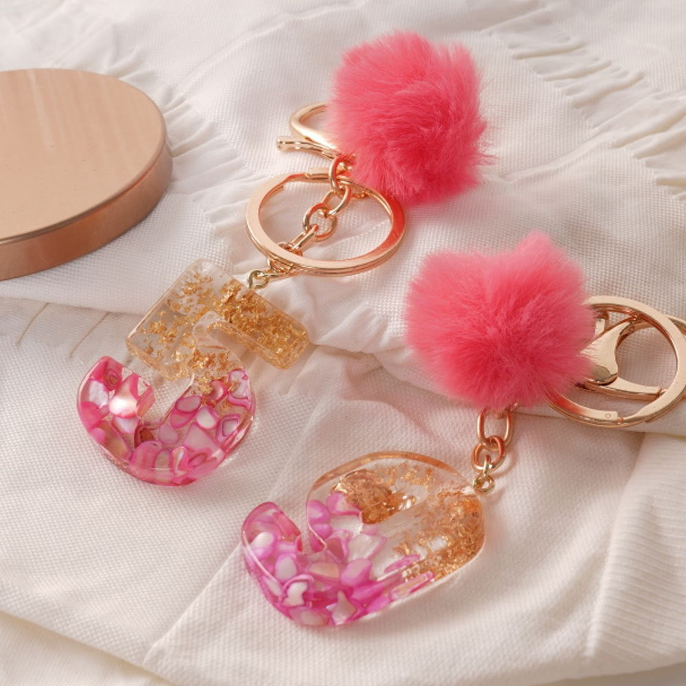 Wholesale Creative and Cute Red Fur Ball Letter Shell Handmade Glue Keychain Exquisite Pendant