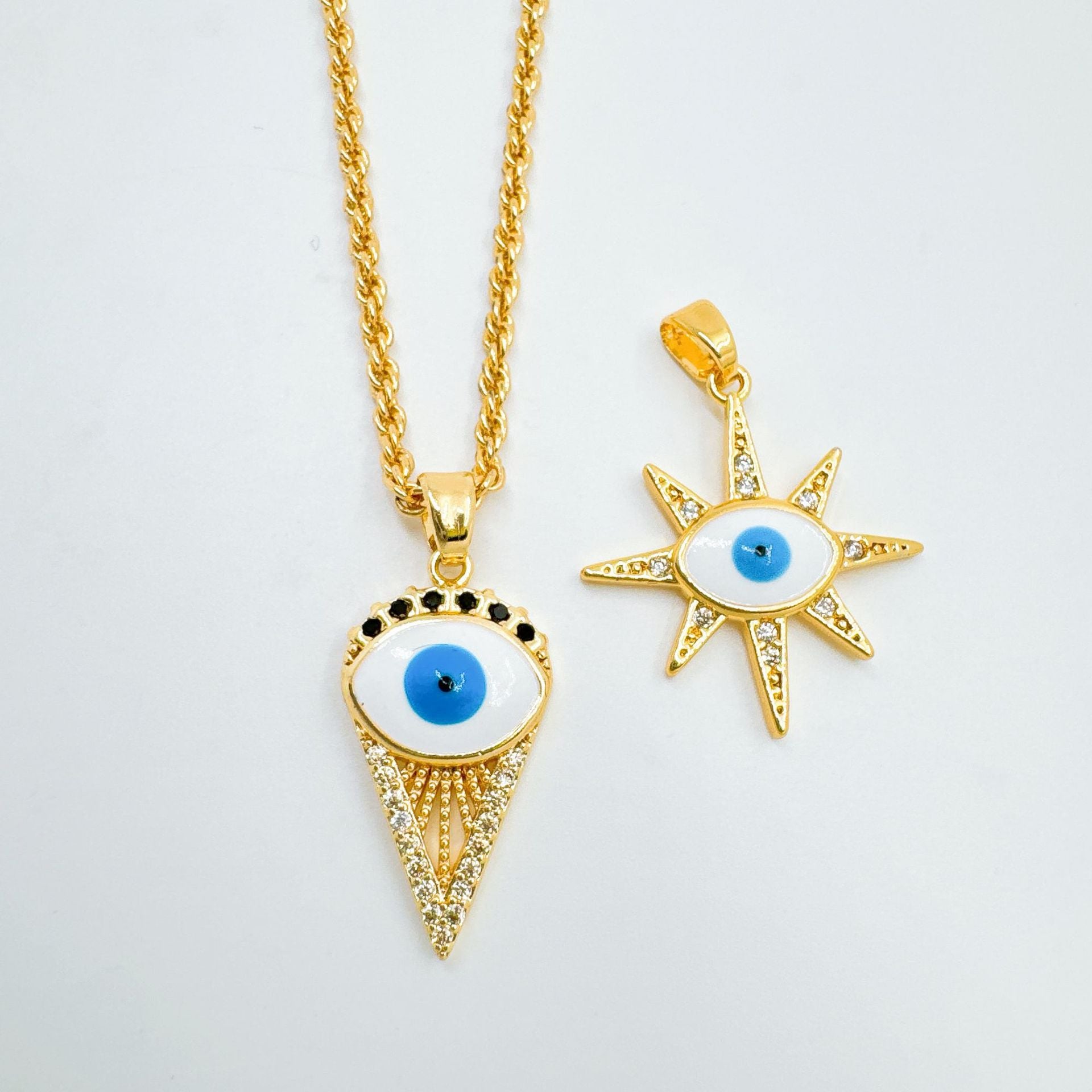 Wholesale Copper Gold Plated Evil Eye Pendant Necklace Eight Pointed Star Blue Charm For Jewelry Making