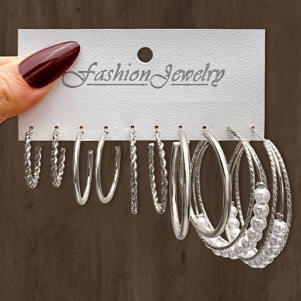 Wholesale  Geometric Multi-layer C- shaped Pearl Earrings Set