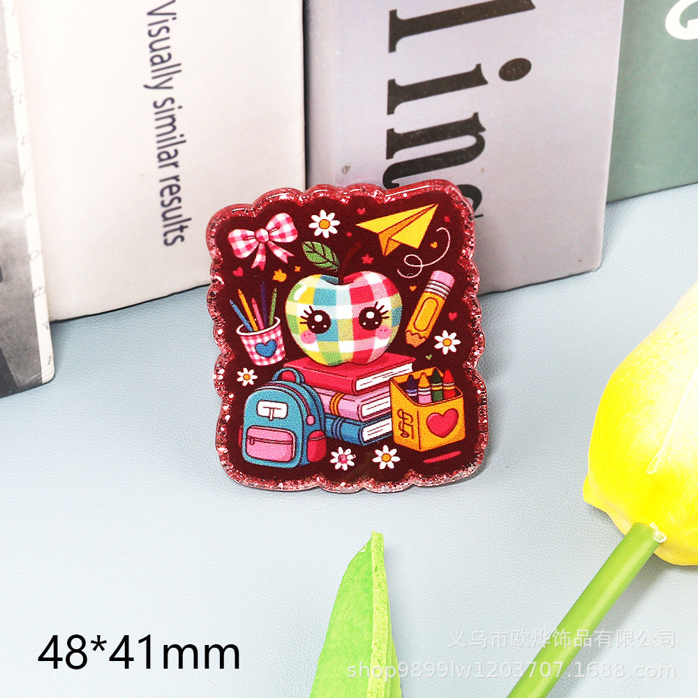 Wholesale 10pcs DIY Flatback Cartoon Pencil Letters Acrylic Flatback Badge Reels Retractable Keychain DIY Accessories