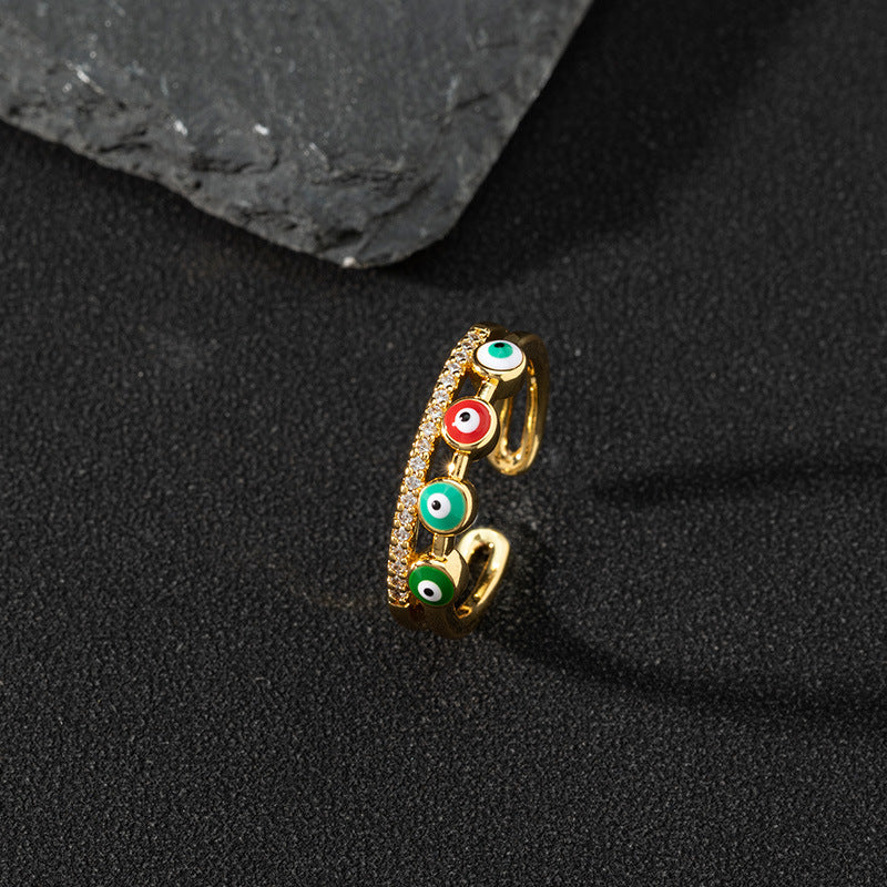 Wholesale Evil Eye Vintage Open Ring Copper Zircon Enamel Ring Fashion Jewelry Accessory For Everyday Wear
