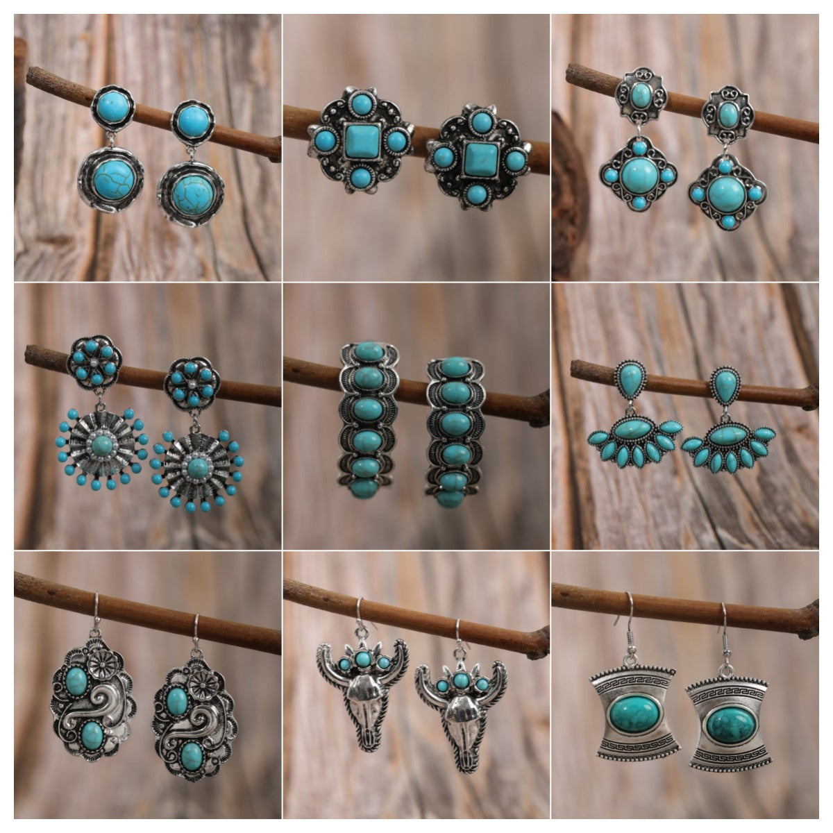 Wholesale Bohemian Vintage Ethnic Style Turquoise Earrings ACC-ES-JunJie003