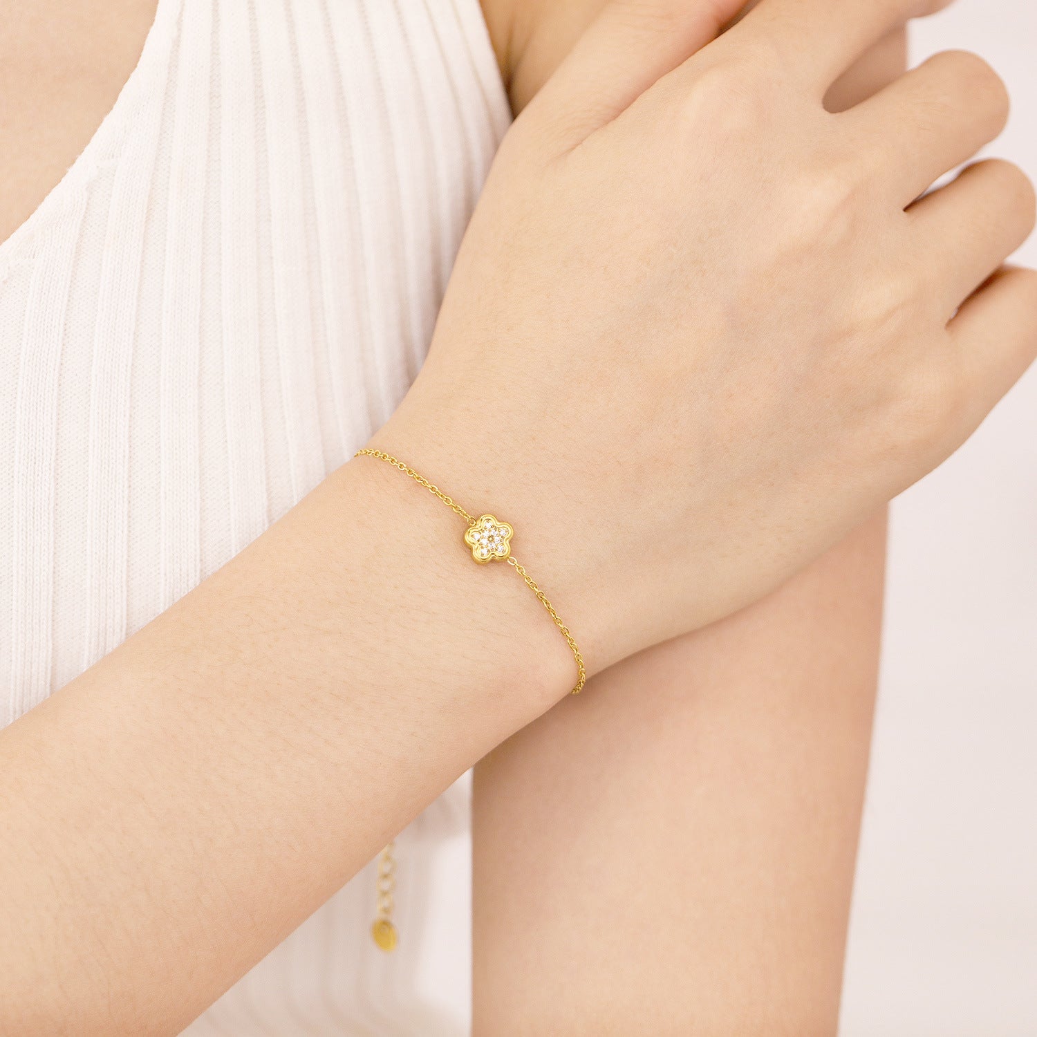 Wholesale Stainless steel zircon-set flower ring necklace earring bracelet set