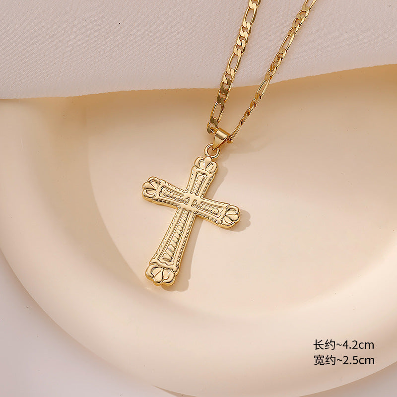 Wholesale Amazon Hot Selling Ins Style Retro Cross Pendant Necklace Fashion Trend Copper Plated 18K Real Gold Pendant