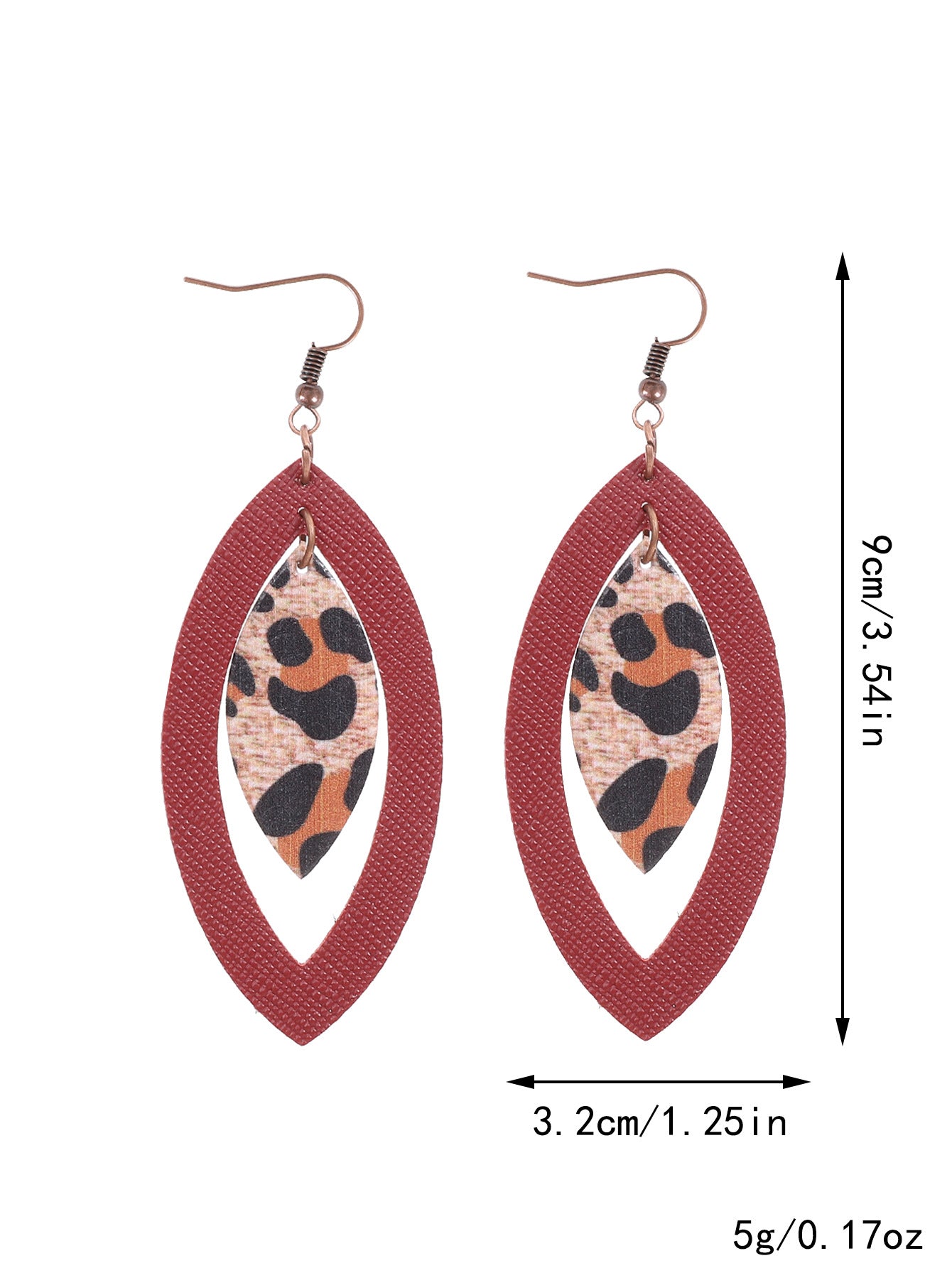 Wholesale  flash leaf natural volcanic stone vintage leather earrings