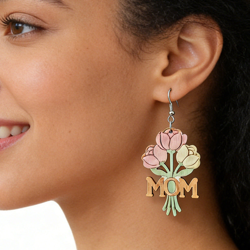 Wholesale 2 pairs Pearl and wooden floral earrings Mother' s Day gift