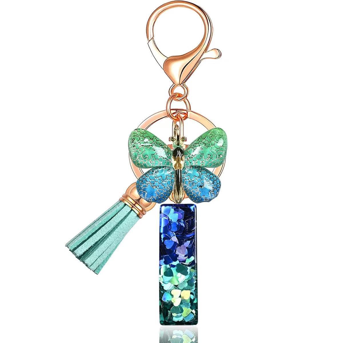 Wholesale Resin Alphabet Keychain With Butterfly Tassel Blue Gradient Vacation Style Fashion Accessory For Bags And Keys