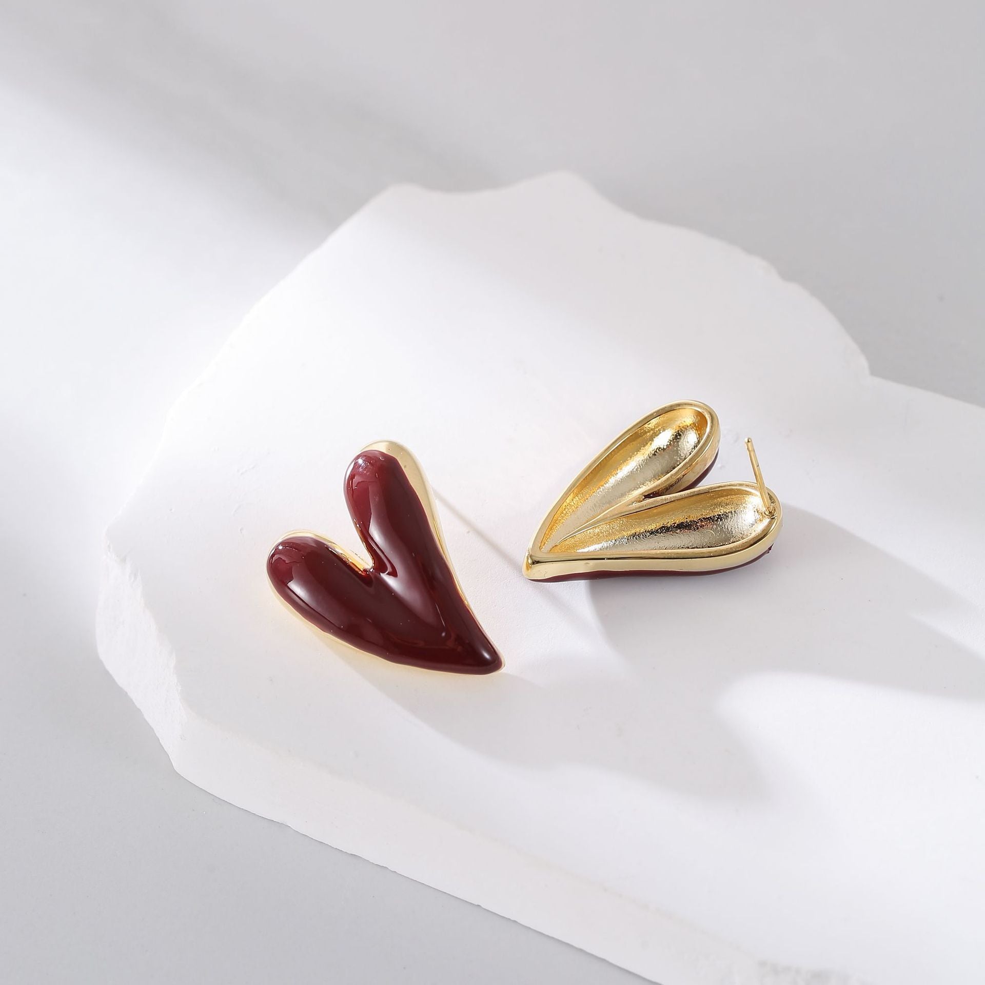 Wholesale copper plated gold inlaid zircon love earrings