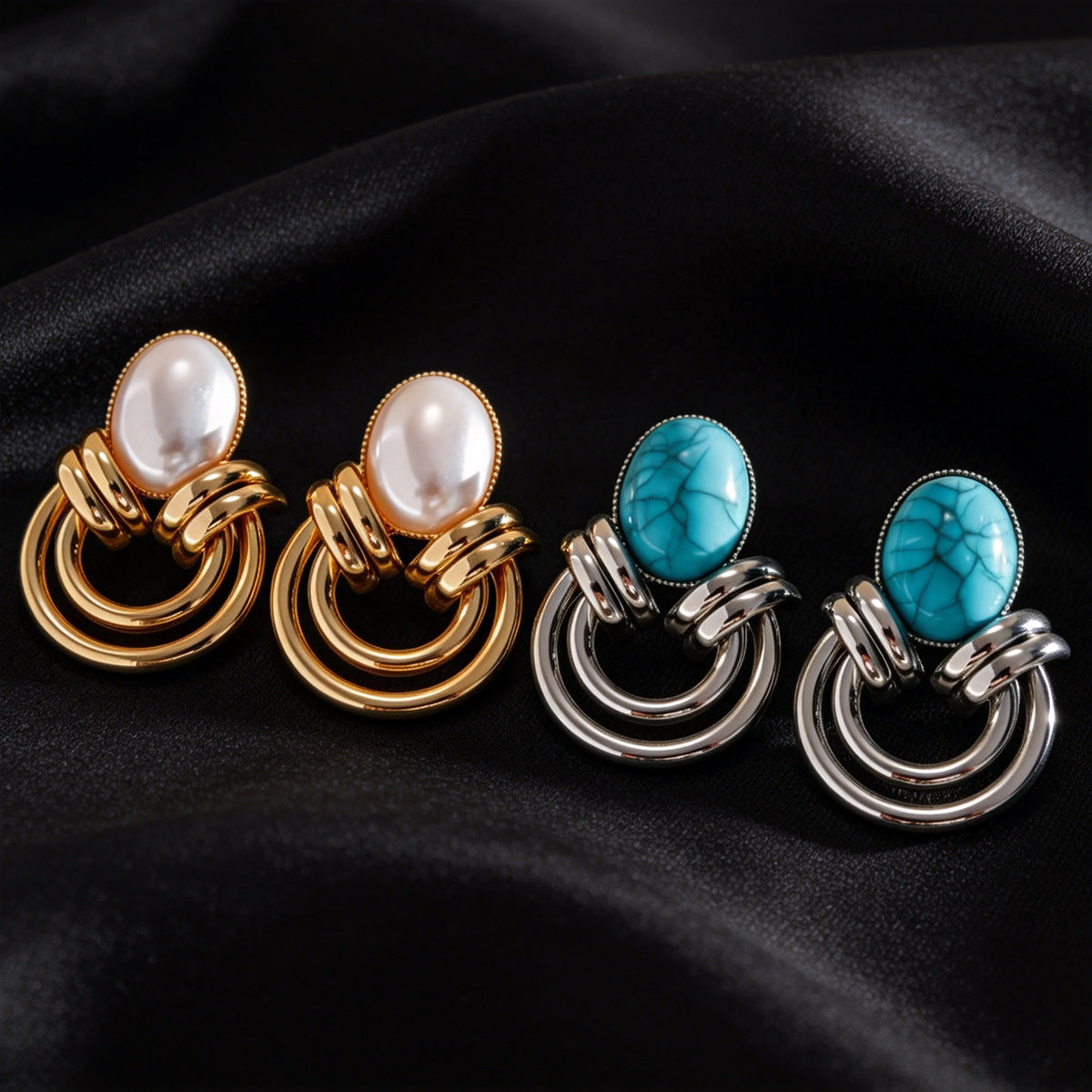Wholesale Retro Bohemian Geometric Imitation Pearl Earrings,  Trendy Jewelry Accessory for Gift or Boutique Resale