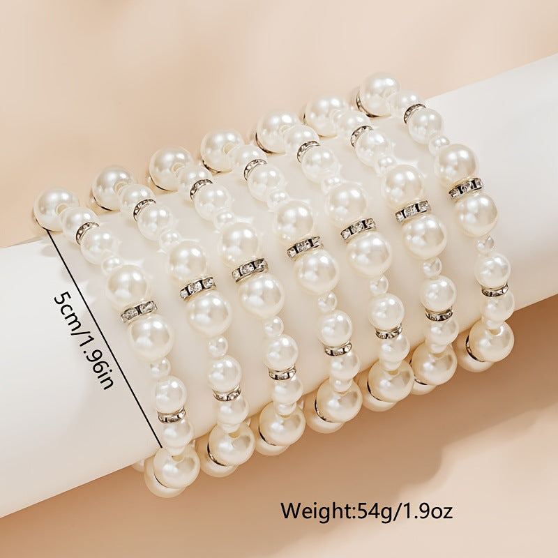 Wholesale Exaggerated iron ring glass rhinestone pearl beaded bracelet