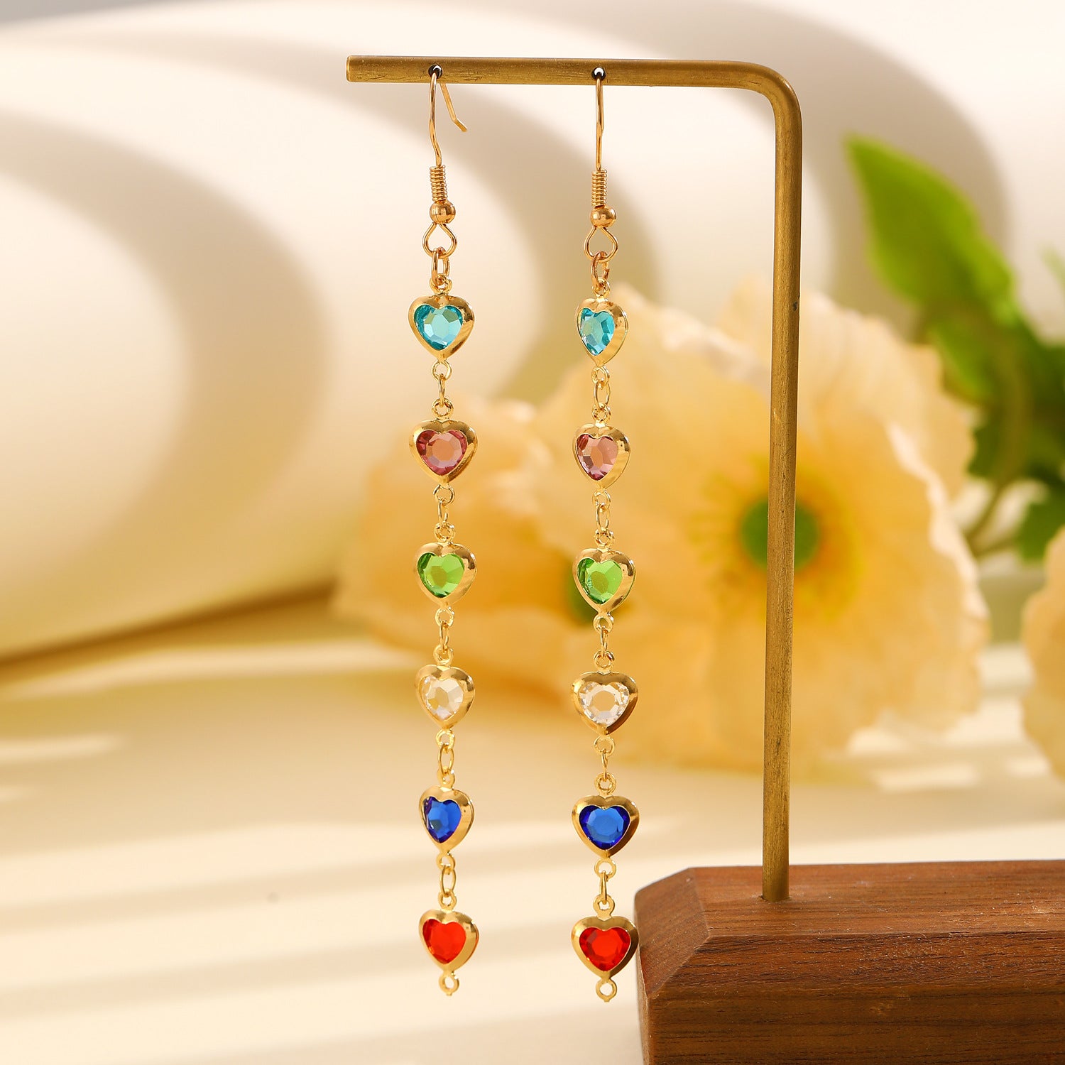 Wholesale Fashion Heart Shape Drop Tassel Earrings For Women Copper Electroplated Colorful Jewelry Accessory Party Wear Resale
