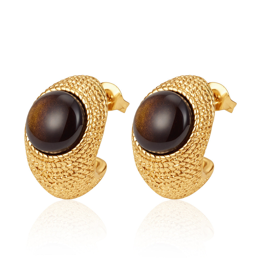 Wholesale French Retro Cat Eye Pearl Earrings 18K Gold Plated Party Wear