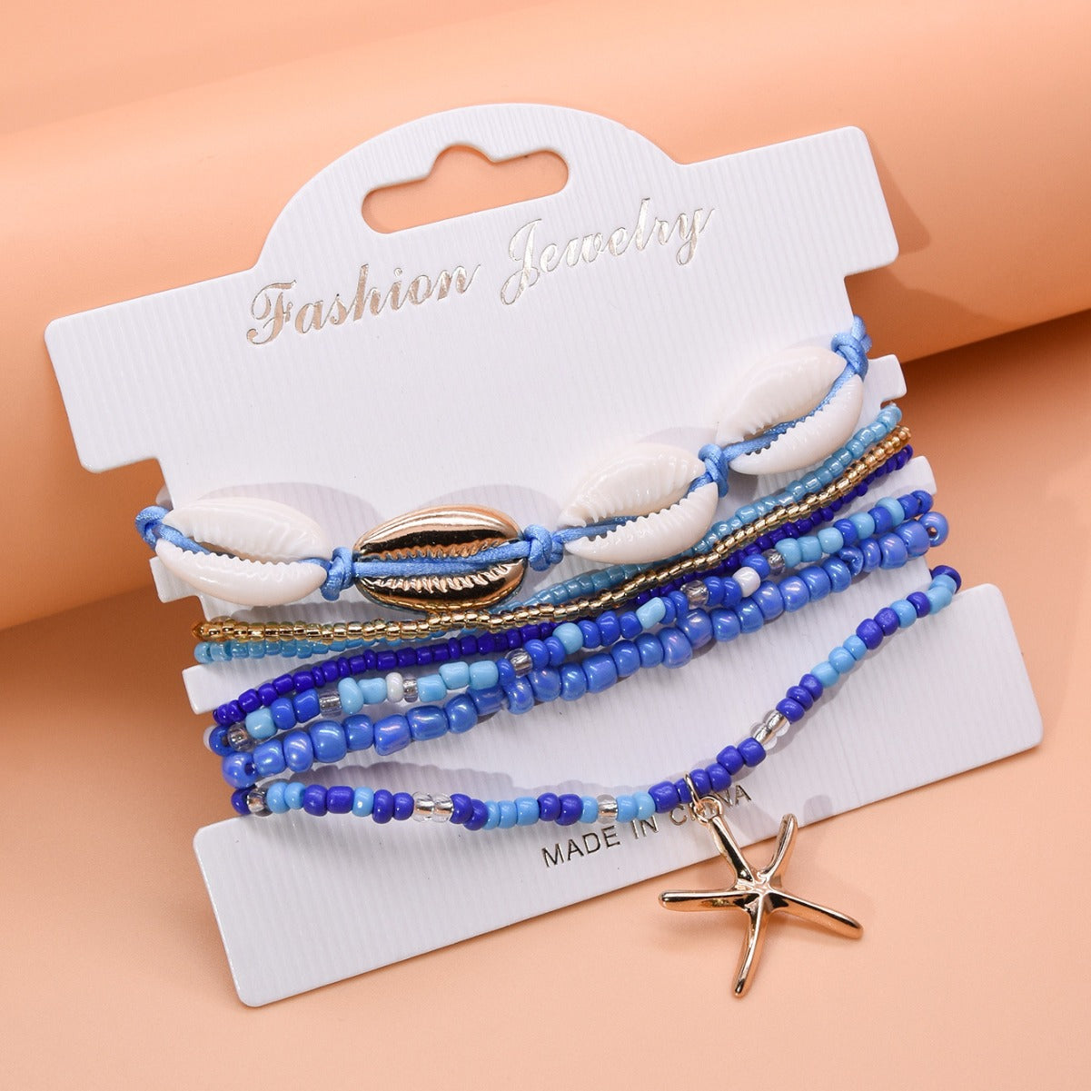 Wholesale Bohemian Beach Style Bracelet Set Summer Dopamine Starfish Rice Beads Shell Bracelet Six-piece Set ACC-BT-Yeb003