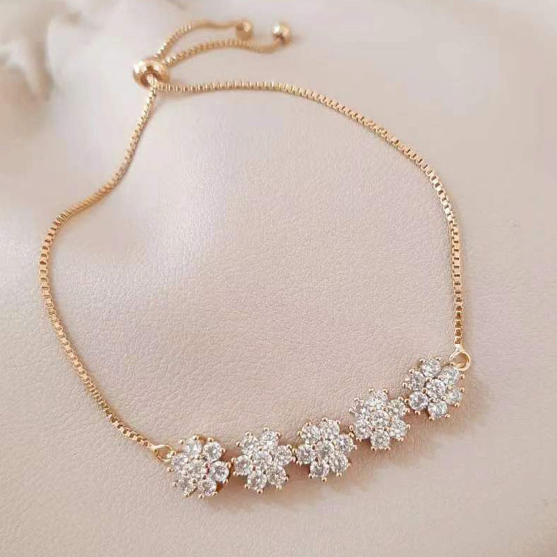 Wholesale Diamond Flower Butterfly Copper Inlaid Zirconia Pull-Out Bracelet ACC-BT-QW002