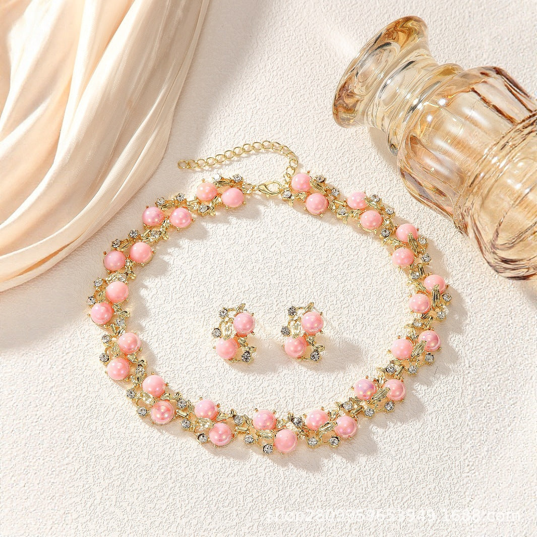 Wholesale Rhinestone Multi-Color Dopamine Earrings and Necklace Set for Everyday Wear