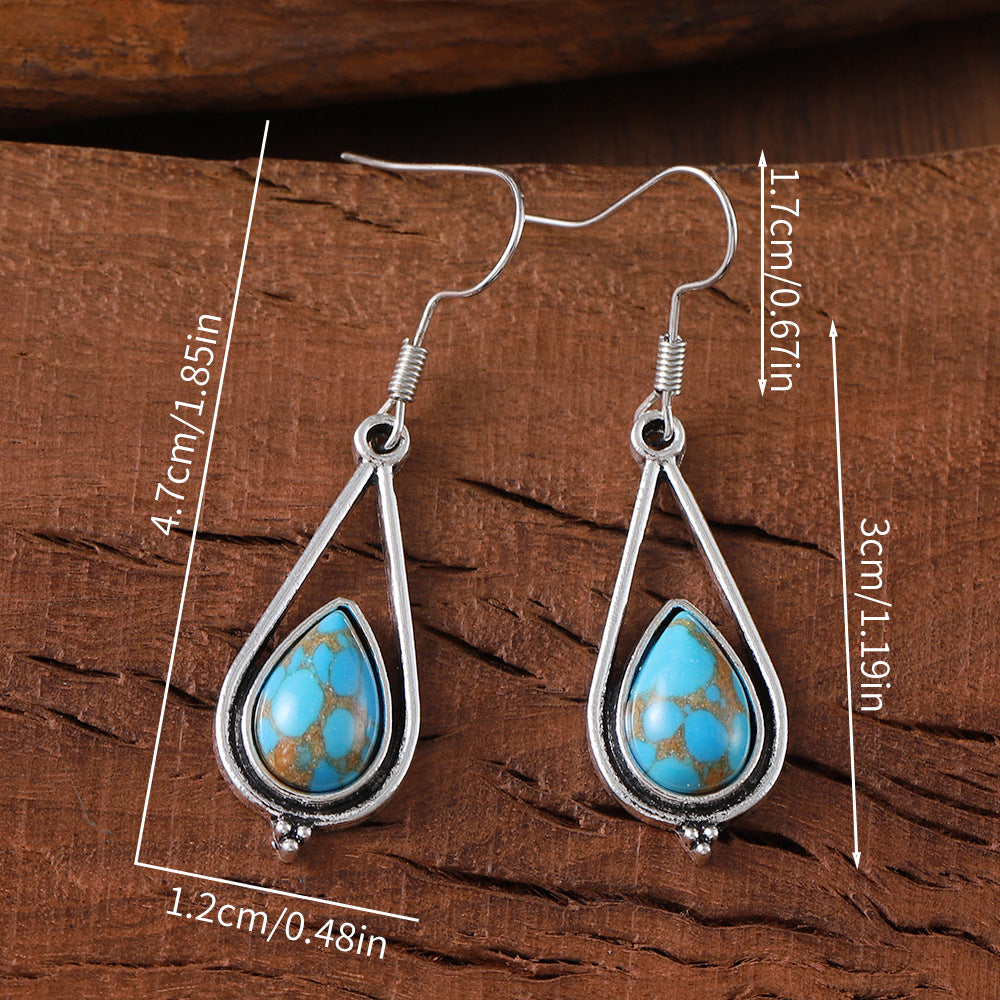 Wholesale Hollow Geometric Water Drop Turquoise Pendant Earrings
