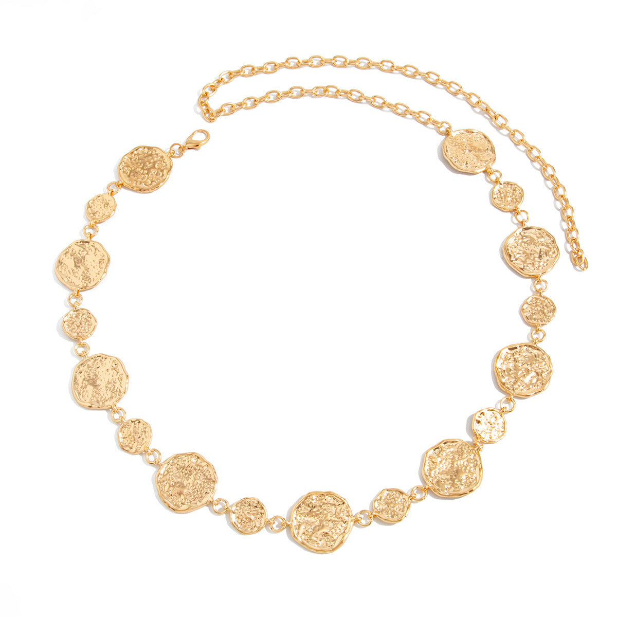 Wholesale hip-hop Instagram-inspired metal pleated round patchwork waist chain