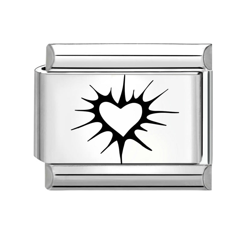 Wholesale 9mm Italian Charm Starter Bracelets DIY Black and White Heart Stainless Steel Composable Bracelet