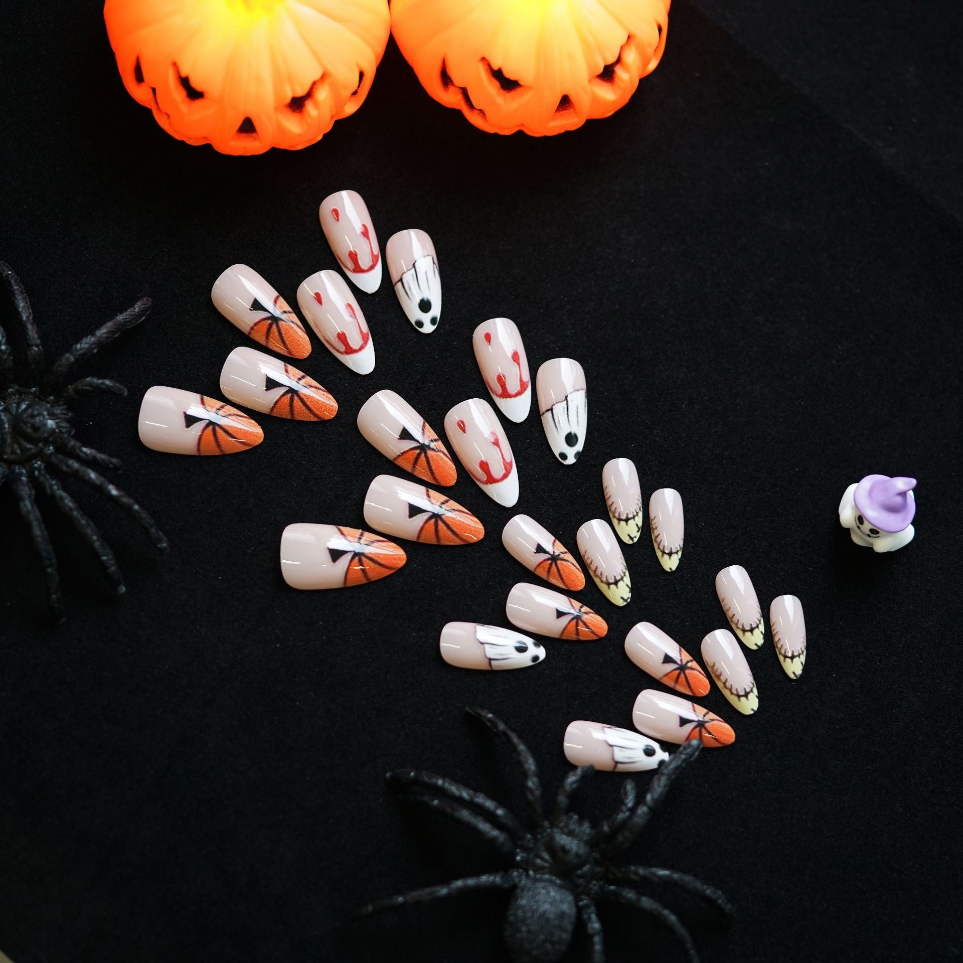 Wholesale 24 Pieces/ box  Pumpkin Blood Drop Nails Kits Nail Stickers