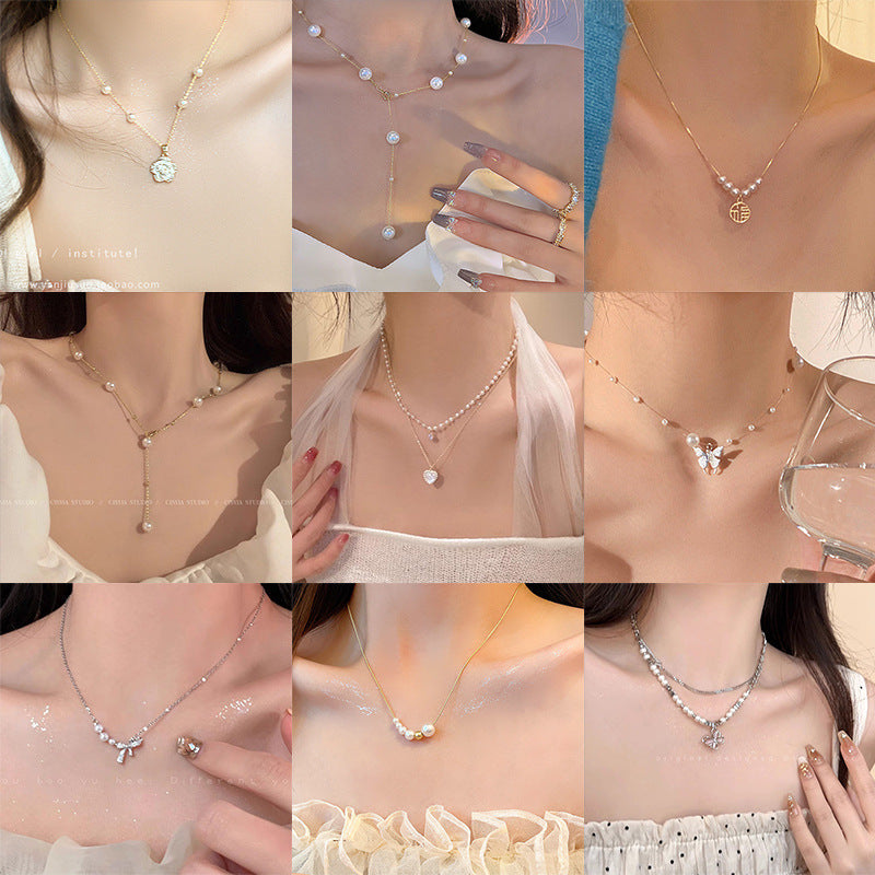 Wholesale Love Pearl Necklace Sweater Chain Clavicle Chain Choker Necklace ACC-NE-Hank001