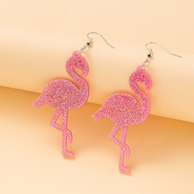 Wholesale Summer Holiday Style Flamingo Ear Hook Acrylic Earrings ACC-ES-Jiay008