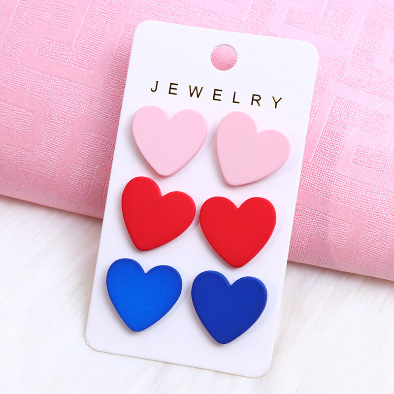 Wholesale Acrylic Valentine' s Day Heart-Shaped Three-Piece Earring Set
