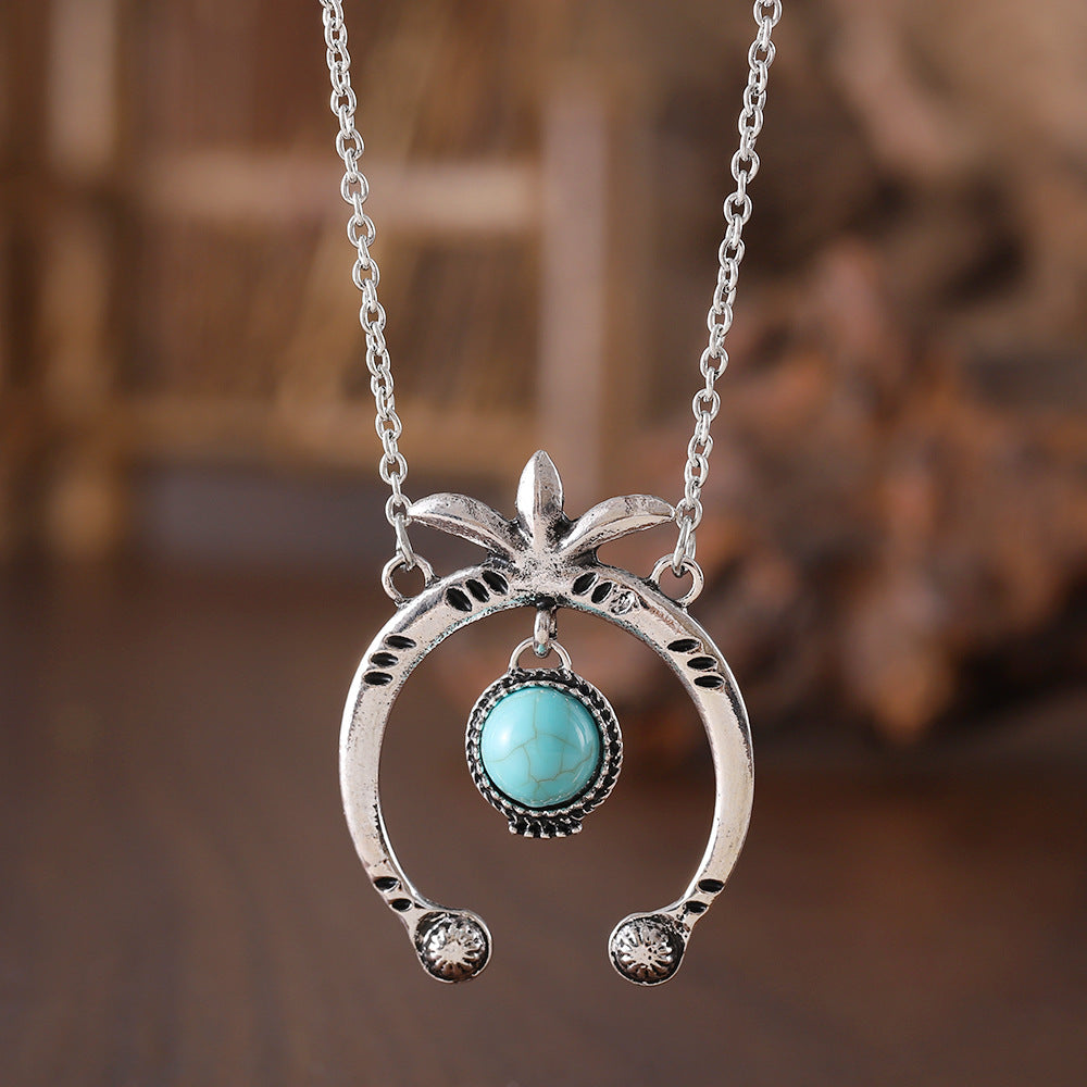 Wholesale alloy  turquoise pendant Bohemian niche necklace