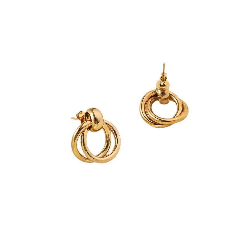 Wholesale retro circle earrings 18K gold non-fading stainless steel  earrings