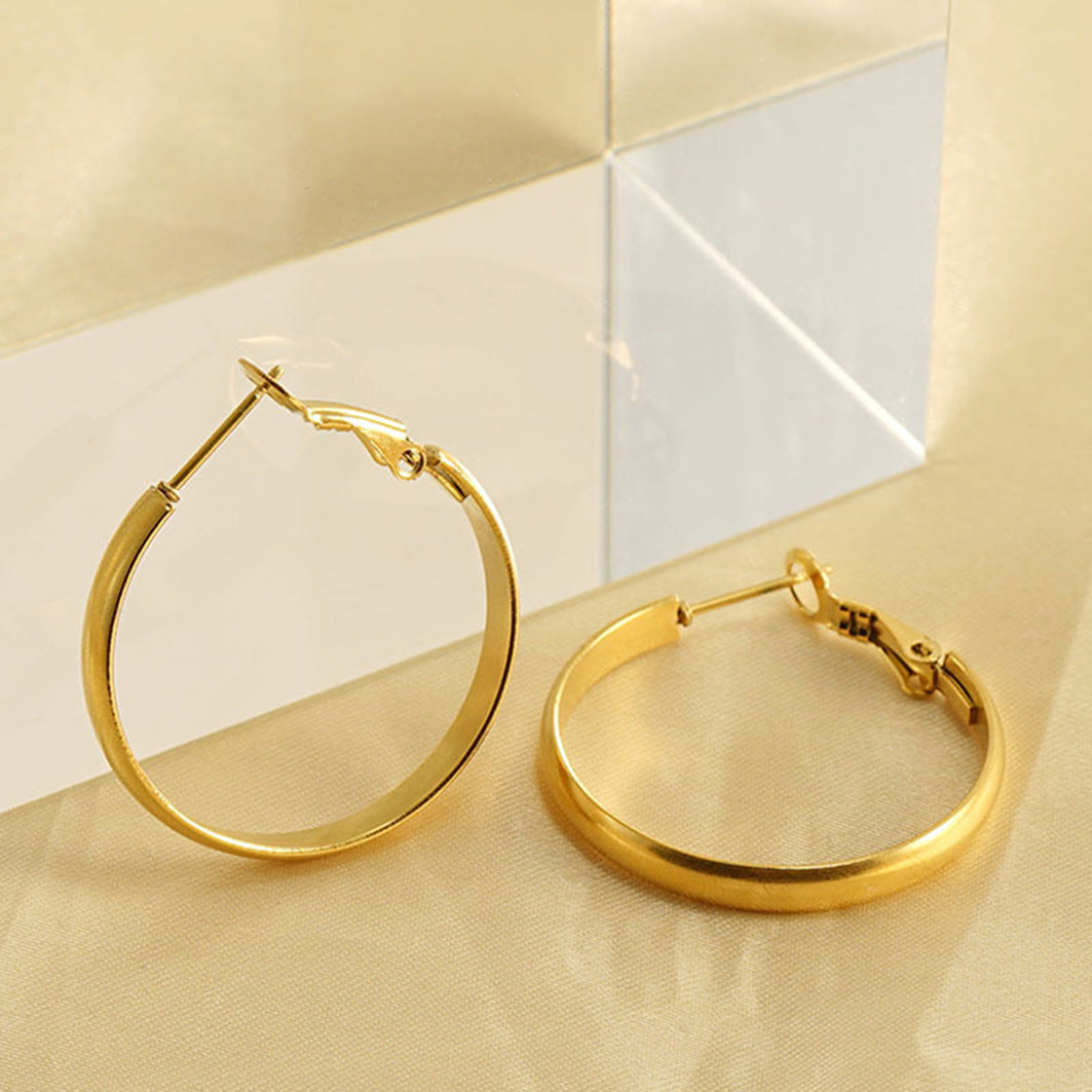 Wholesale Stainless Steel Plain Hoop Earrings 4mm Silver Polished Geometric Trendy Jewelry Accessory
