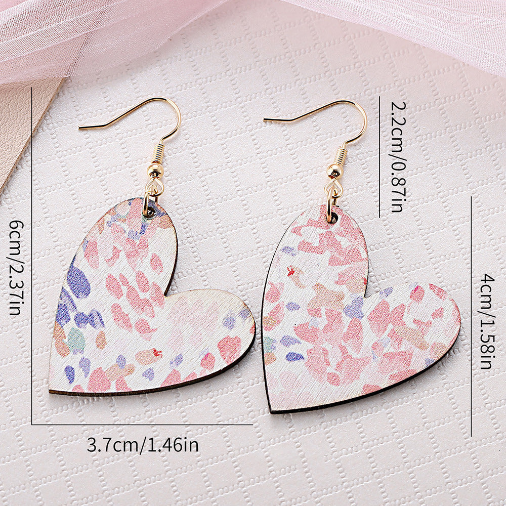 Wholesale Valentine's Day painted print heart pendant earrings