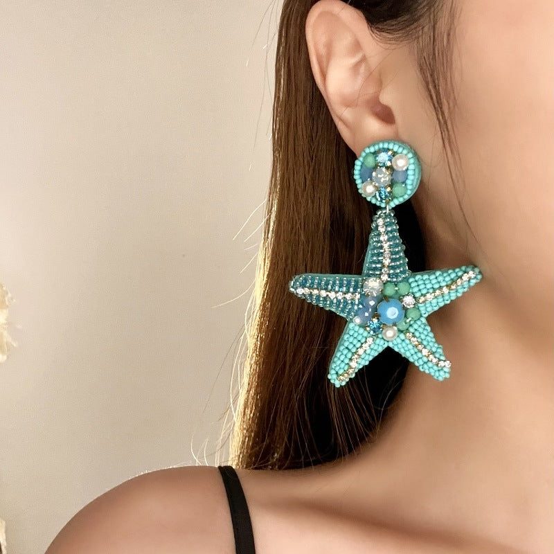 Wholesale  Starfish Elegant Pearl Beaded Rhinestone Earrings