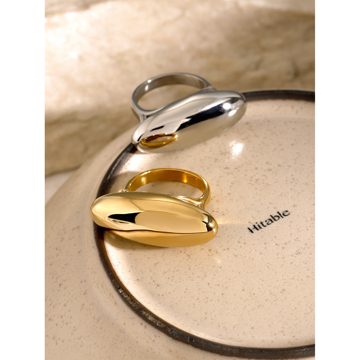 Wholesale 18k gold stainless steel oval curved metal ring