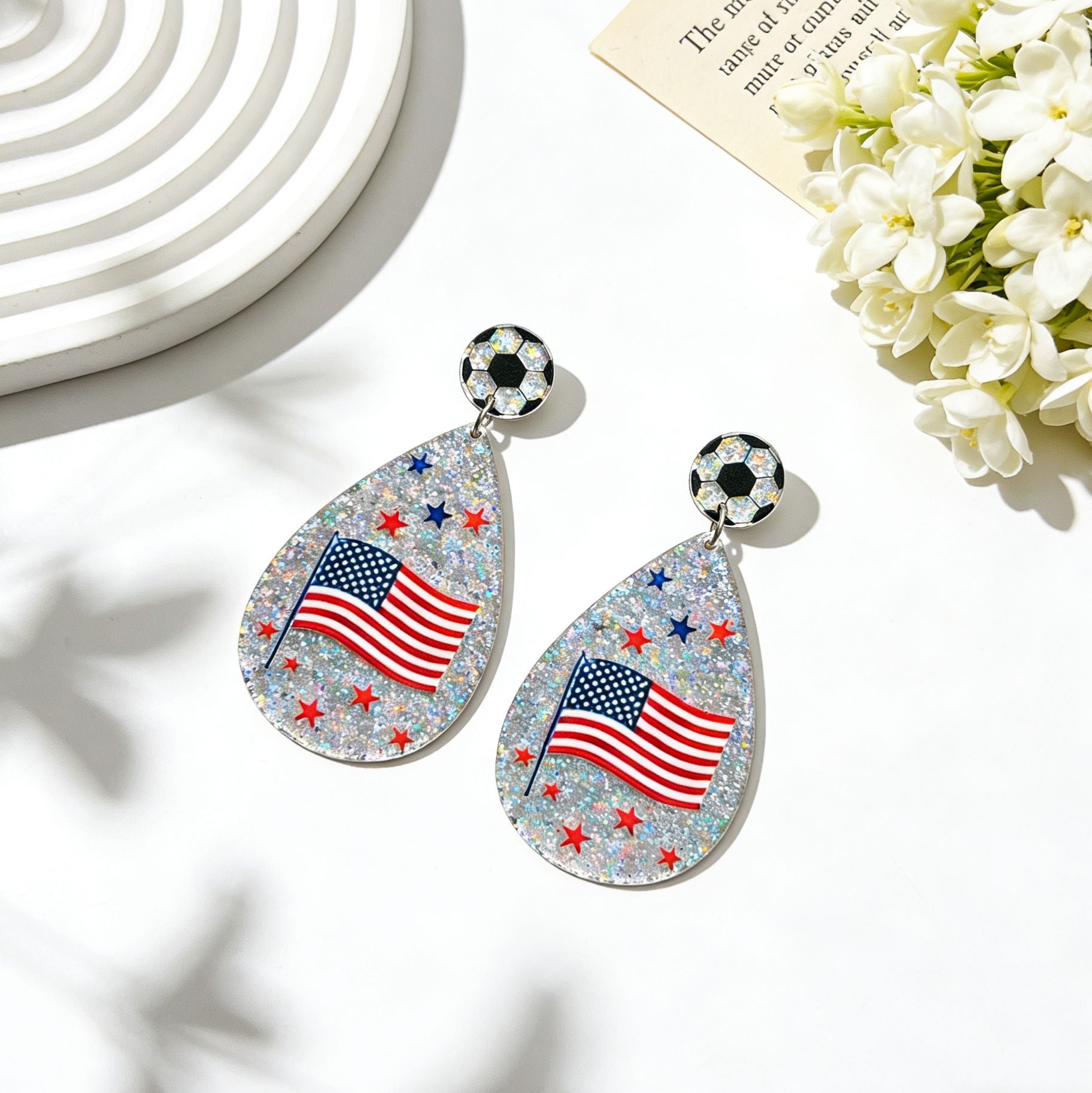 Wholesale Acrylic US Canada Mexico World Cup American Flag Print Earrings