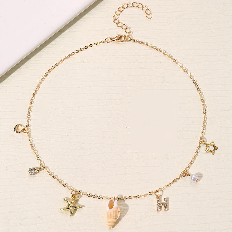 Wholesale 26 Letter Pearl Shell Necklace Beach Ocean Bohemian Style
