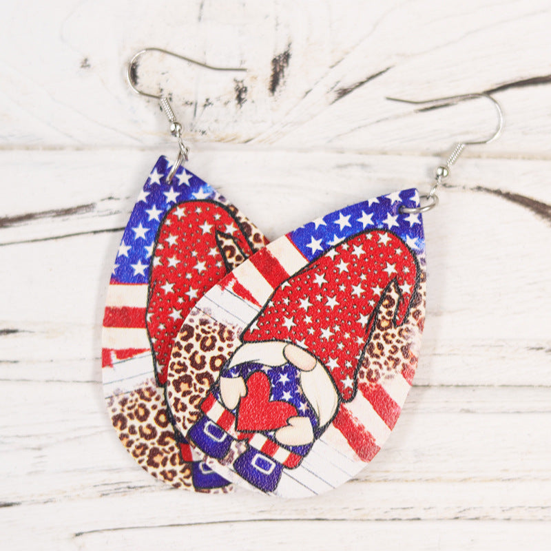 Wholesale  US Independence Day Dressed Sunflower Pentagram Hat Women Leather Earrings