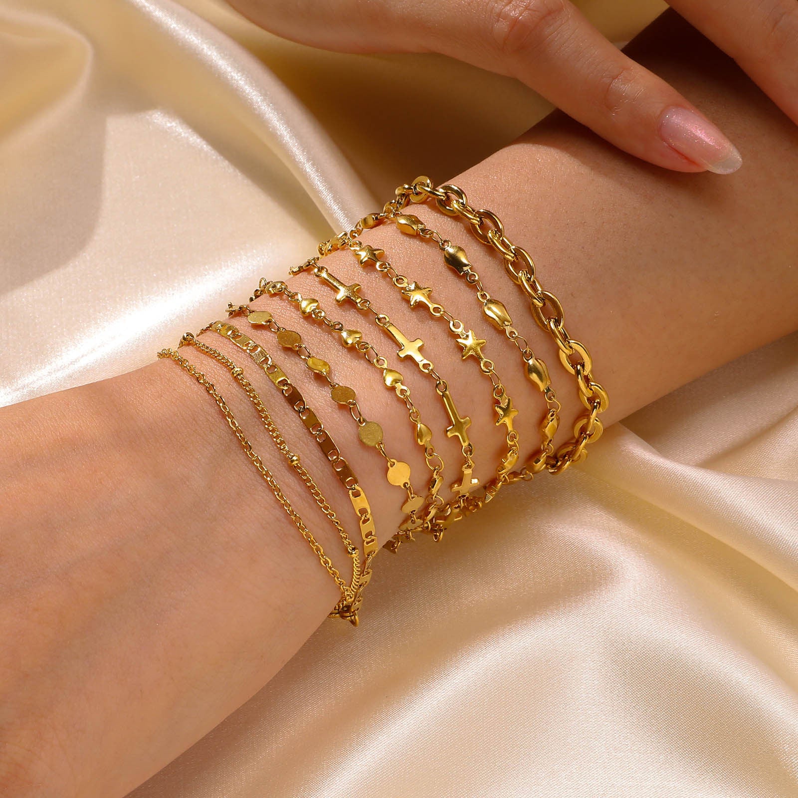 Wholesale Stainless Steel Gold Stacked Bead Bracelet