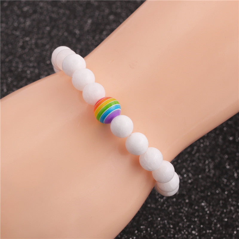 Wholesale Volcanic White Pine Frosted Tiger Eye Stone Colorful Beads Beaded Bracelet ACC-BT-Changx006