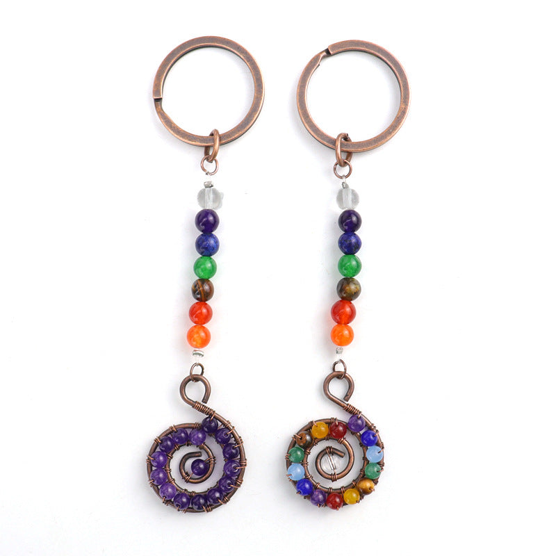 Wholesale Colorful Crystal Natural Stone Beads Spiral Keychain ACC-KC-HanX005