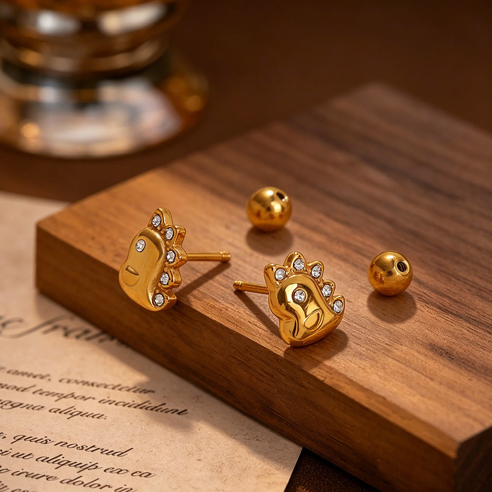 Wholesale Stainless Steel Electroplated Bear Ear Studs with Micro Zircon,  Everyday Fashion Accessory
