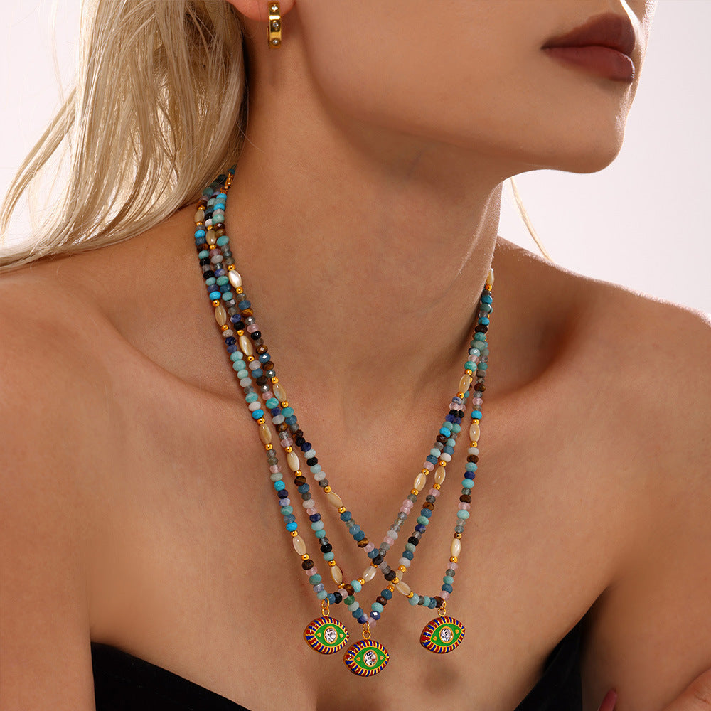 Wholesale Stainless steel Creative Devil's Eye Natural Stone Beaded Necklace