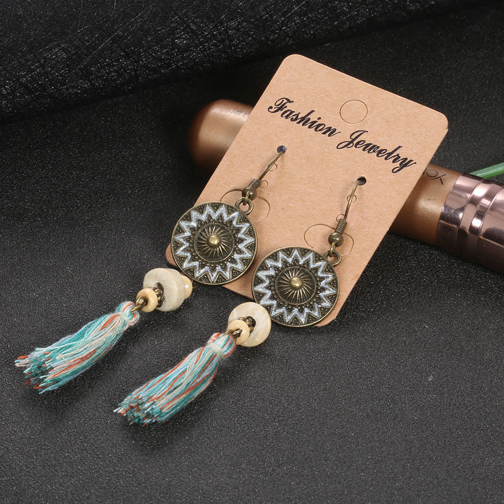 Wholesale  round sunflower color beads tassel earrings